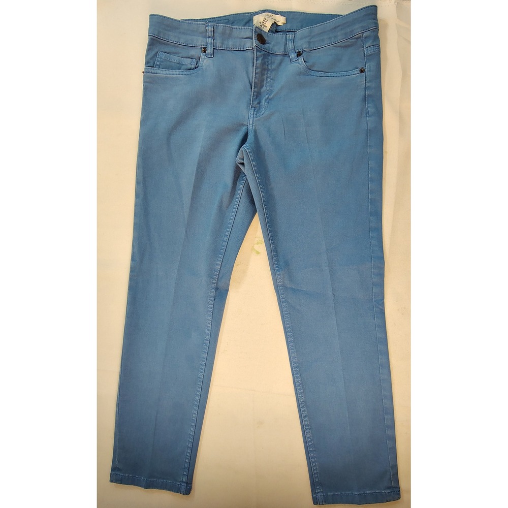 H&M LOGG Womens Blue Mid Rise Slim Fit Stretch Chino Pants Casual Workwear Sz 12